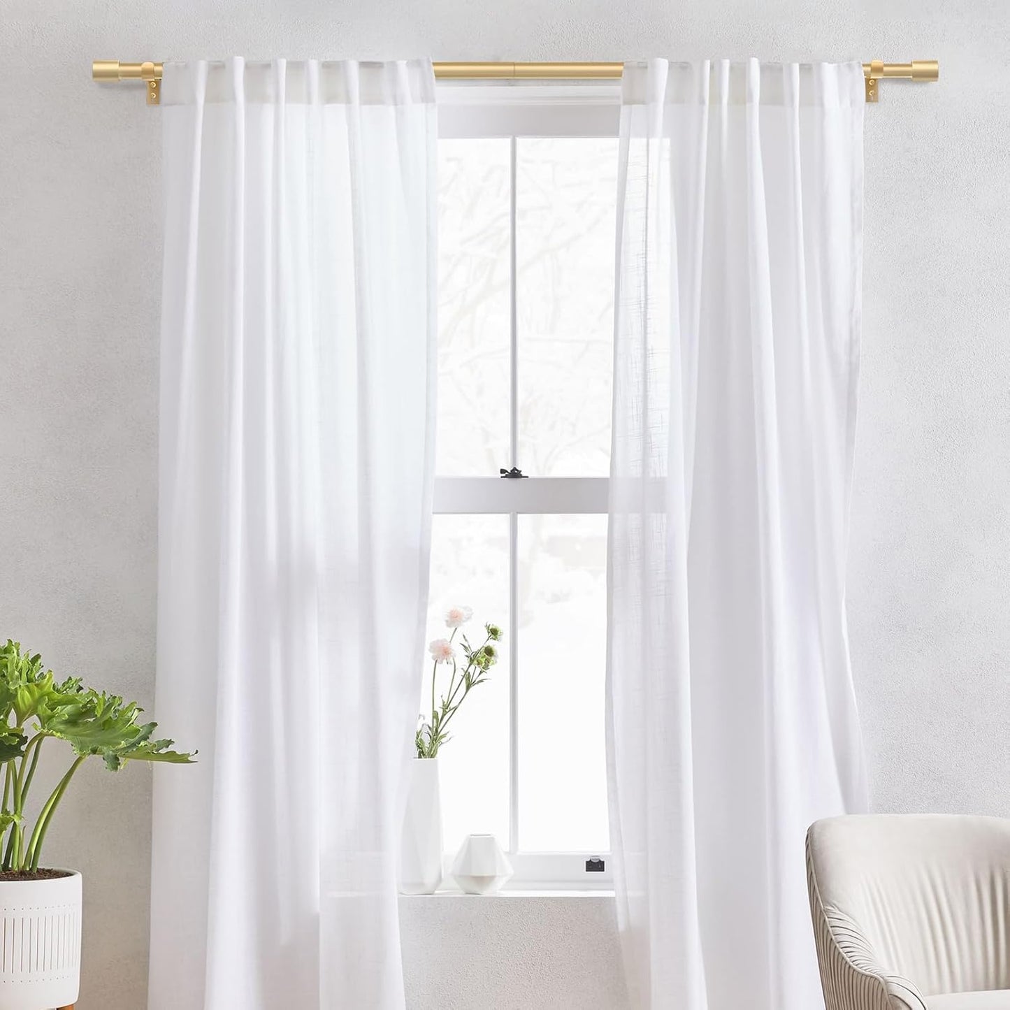 Heavy Duty Curtain Rods for Windows 66 to 120 Inch, 1 Inch Gold Curtain Rod Adjustable, Decorative Long Curtains Rods with Metal Finials, Easy Installation and Modern Design (A2,Gold,30"-120")