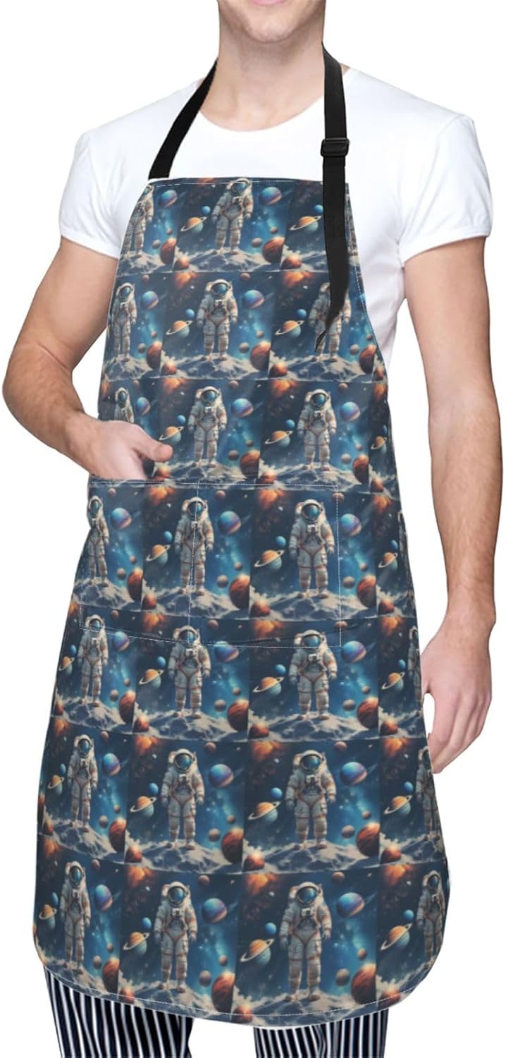 YANYU Space Print 28x33 In Kitchen Apron Stylish Chef Apron with Pockets for Cooking Baking Painting