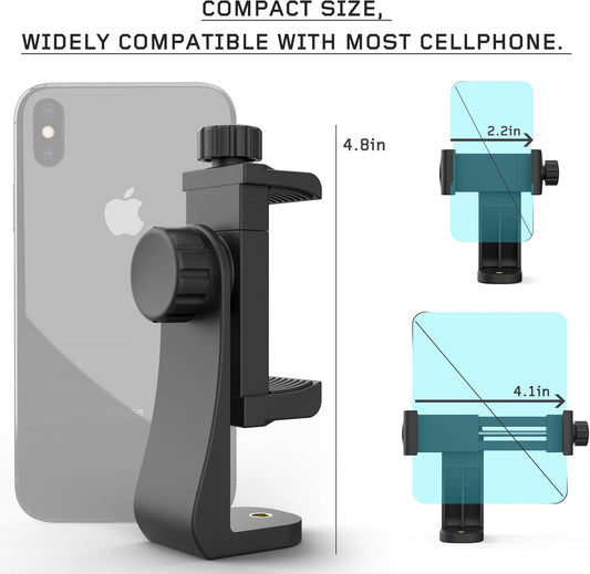 Universal Phone Tripod Mount Adapter with Wireless Camera Remote , Cell Phone Holder with Adjustable Clamp for Selfie Stick Monopod Compatible with iPhone, Samsung and so on , Wrist Strap Included