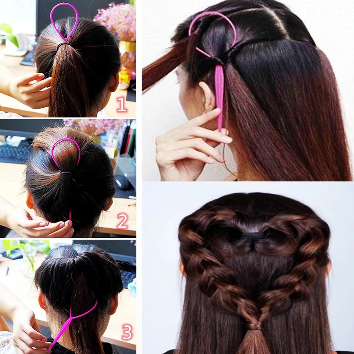 Aigee 6pcs Topsy Tail and Hair Loop Styling Tool Set - Ponytail Makers