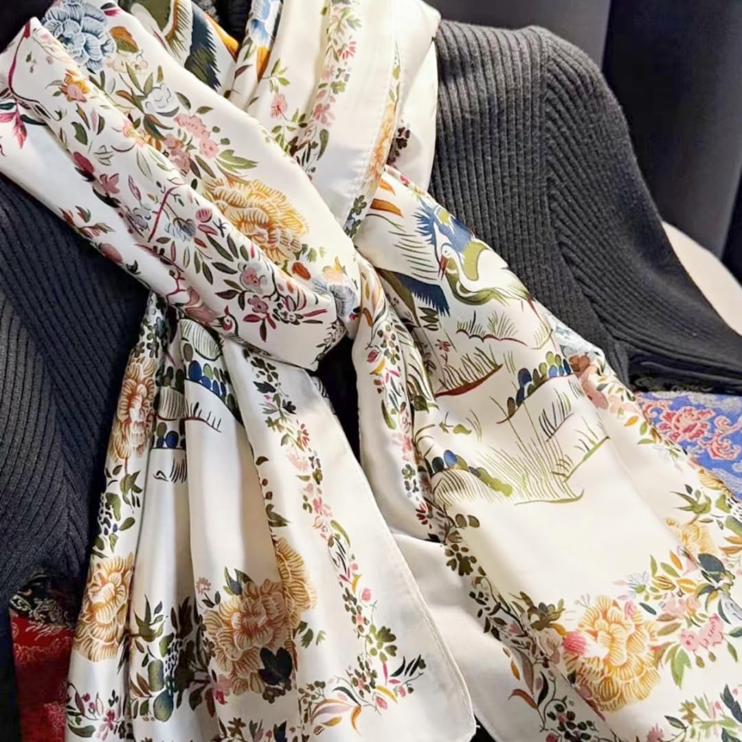 Elegant Silk Scarf Shawl for Women Lightweight Floral Satin Scarf Tren