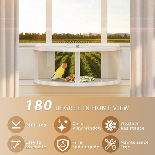 Window Bird Feeder for Viewing, 180° Extra Large Capacity Clear View Window Tray Bird Feeder, Fits Windows 31-41" Wide, Durable, Elegant, Window Bird Feeder Inside House - Best Gifts for Bird Lovers