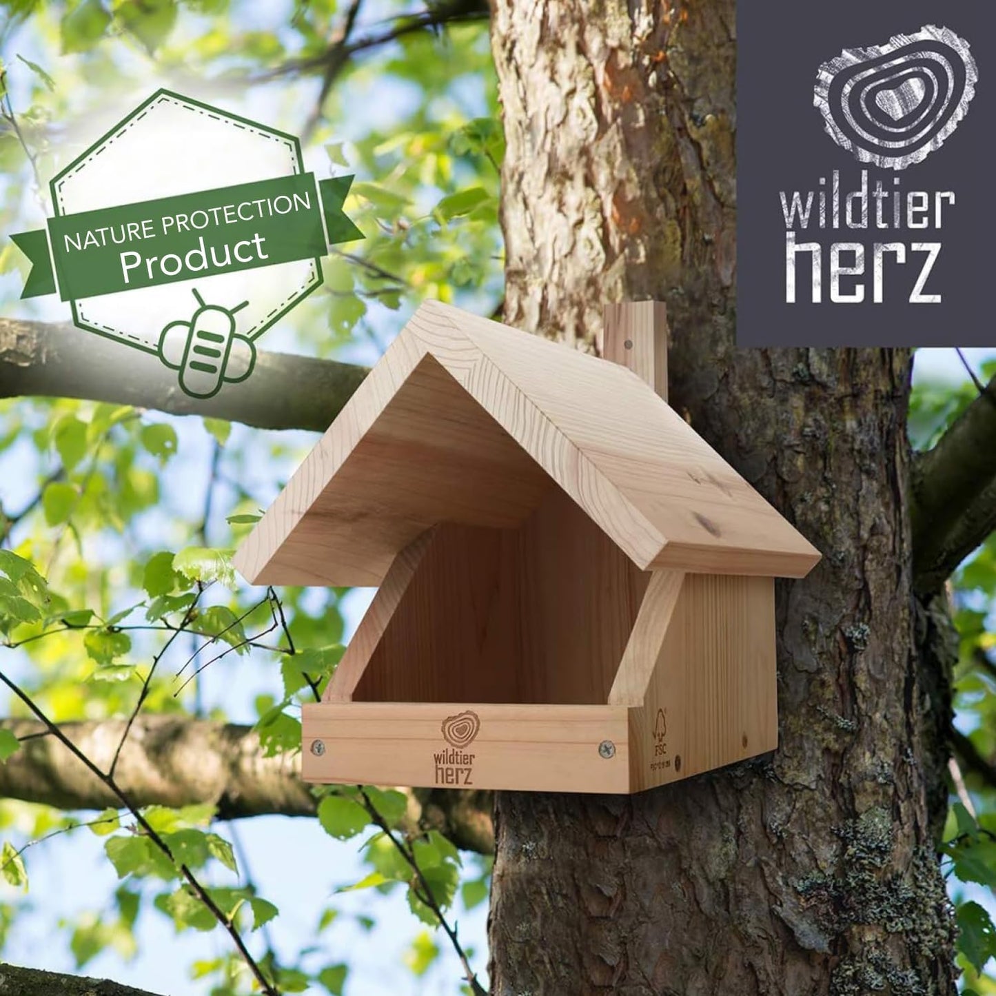 Solid Wood Blackbird Nesting Box - Weatherproof & Untreated, Wooden Bird Houses for Semi-Cavity Breeders - Blackbirds, Robins & More - 25 x 28.5 x 27 cm
