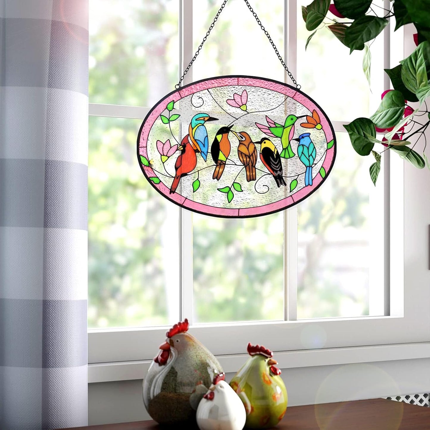 Huray Rayho Birds On A Branch Stained Glass Ornament, 9.5''x6.7'' Card