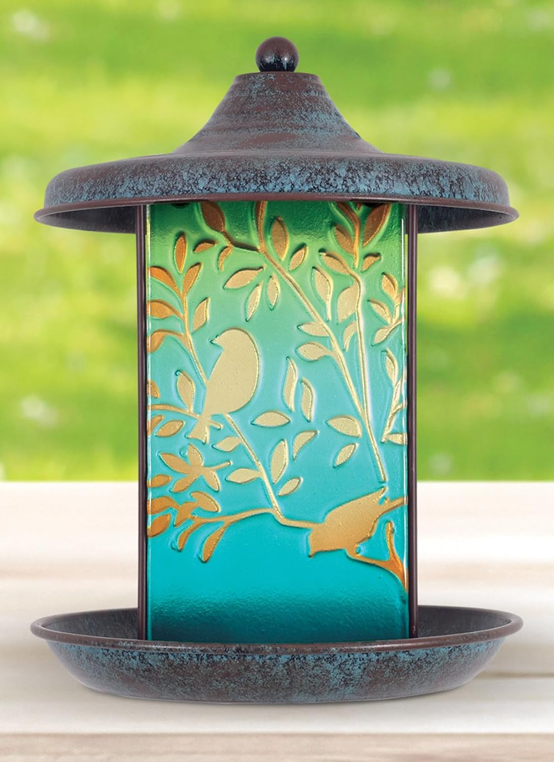 Sunset Vista Designs for The Birds Pressed Glass Suncatcher Hanging Birdfeeder, 19-Inch, Blue Bird