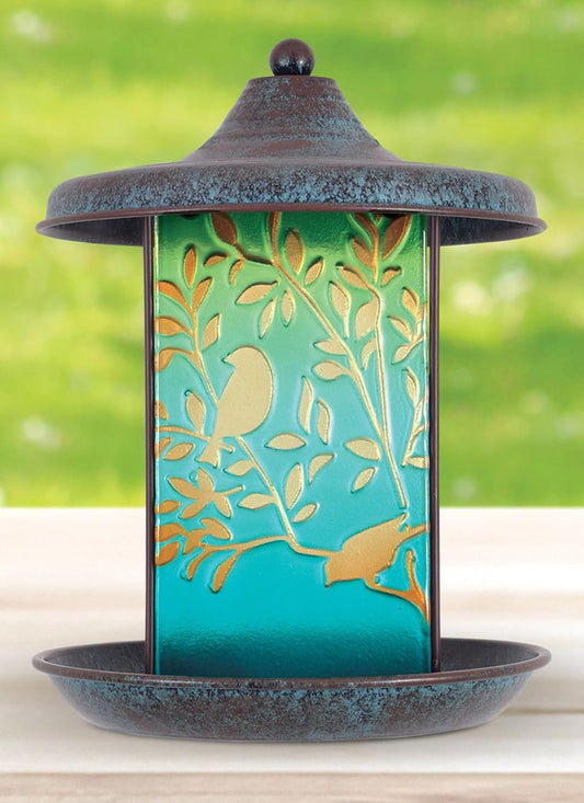 Sunset Vista Designs for The Birds Pressed Glass Suncatcher Hanging Birdfeeder, 19-Inch, Blue Bird