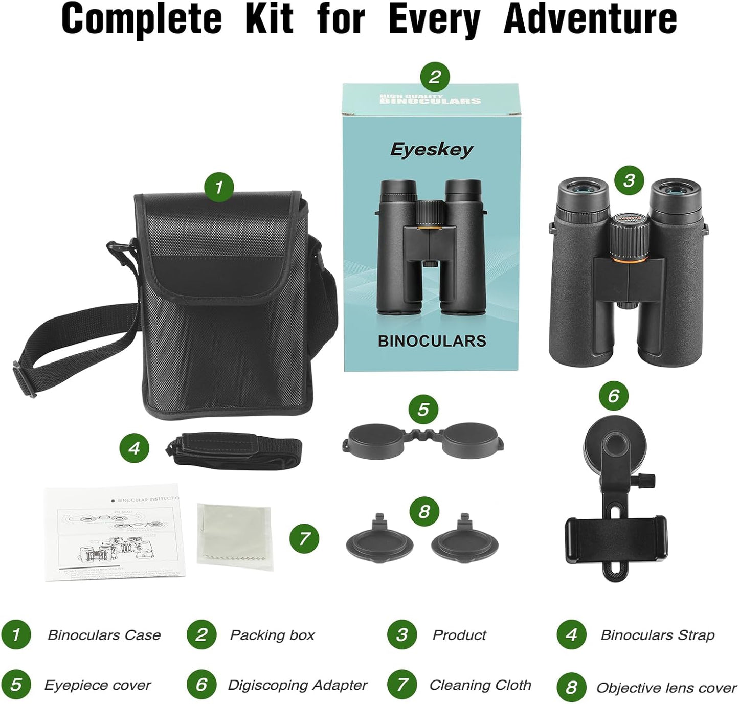 10x42 HD Binoculars for Adults High Powered with Low Light Night Vision – Lightweight Waterproof Binoculars with Smartphone Adapter for Hunting, Bird Watching, Stargazing & Outdoor Travel