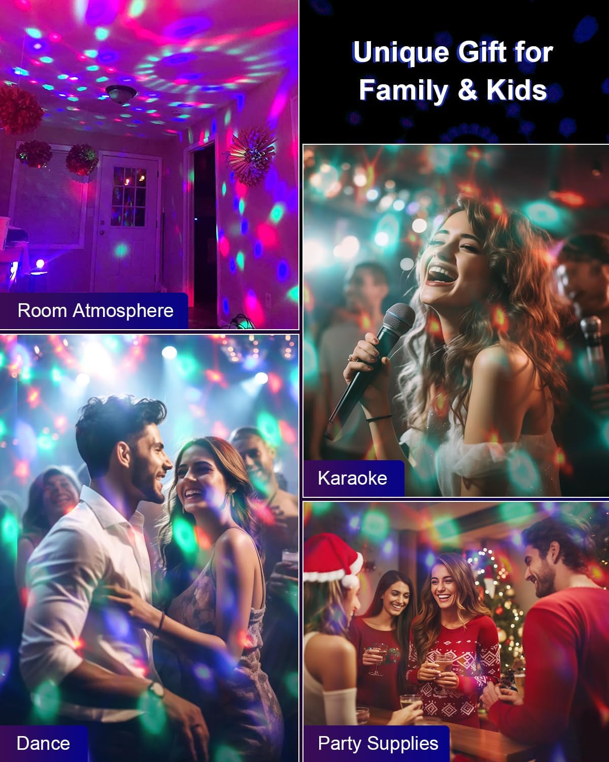 Luditek Sound Activated Party Lights with Remote DJ Lighting, Disco Ball Strobe Stage Light for Home Room Dance Parties Birthday Karaoke Stocking Stuffers New Years Eve Halloween Christmas Decorations