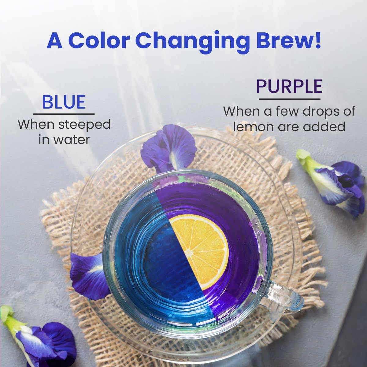 BLUE TEA - Butterfly Pea Flower Tea - 2.11 Oz (150+ Cups) | Antioxidant Rich | Chemical Free - Herbal Tea - Caffeine free - Non Bitter - No Preservatives | Zipper Pack