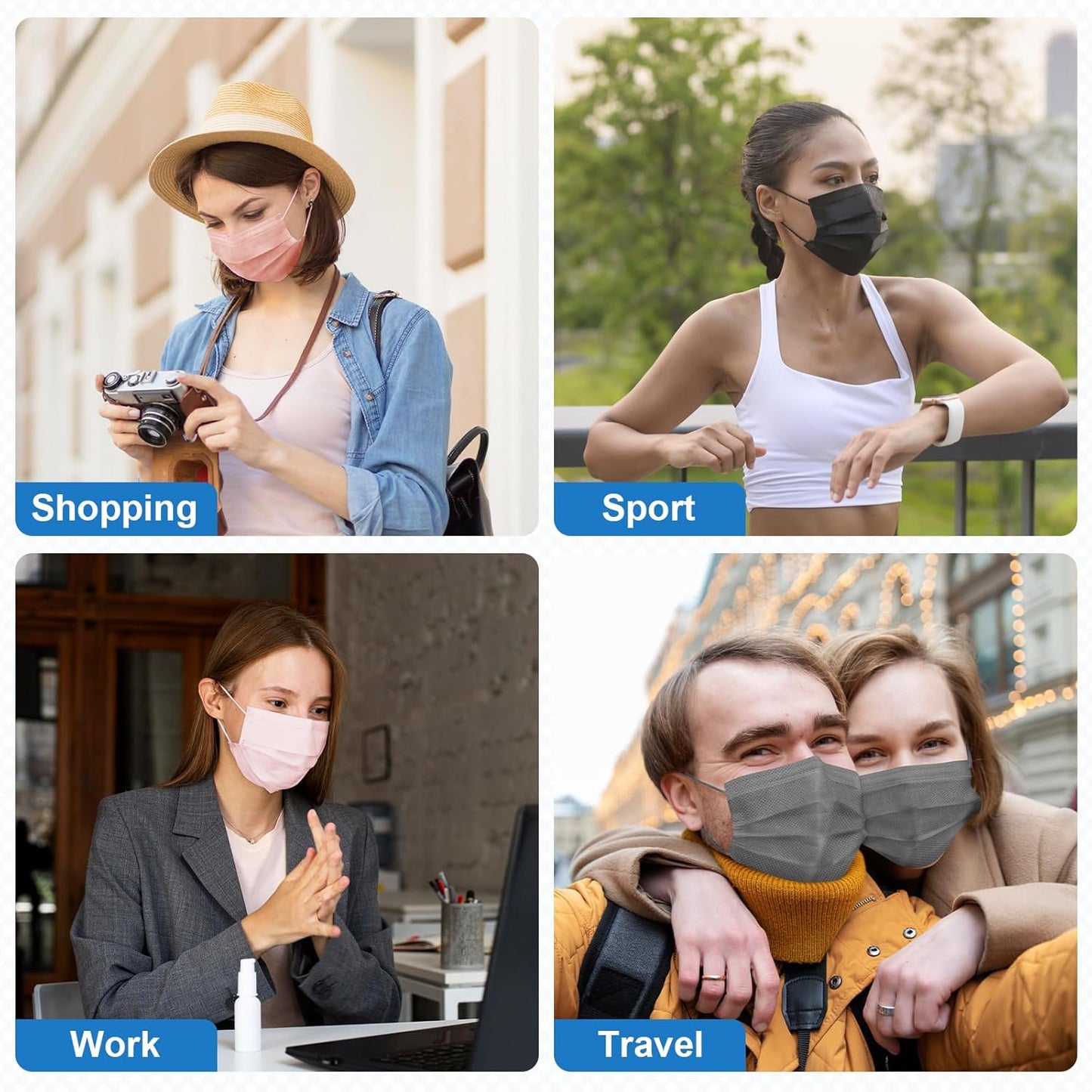 ZIYE 100/500 Pcs Disposable Face Masks, Breathable Mask 3 Layer with Nose Clip Elastic Earloop(Multicolor/Black)