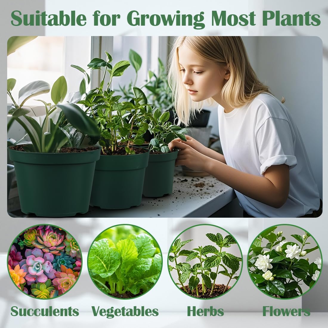 15 Pack 4/6/8 Inch Plant Nursery Pots, Sturdy Plant Pots with Drainage