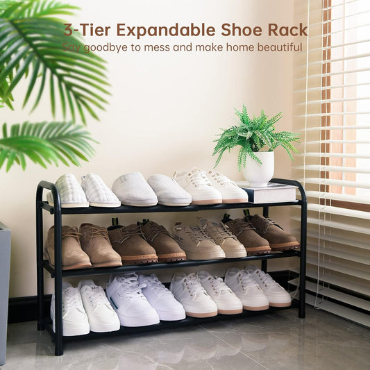 Gonfoam 3-Tier Expandable Shoe Rack,Adjustable Shoe Shelf Storage Orga
