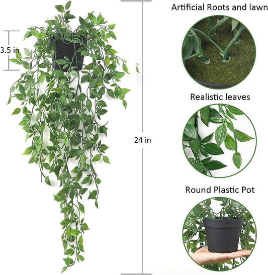Artificial Hanging Plants,Small Potted Plants Mandala Vine Greenery with Planter for Office Living Room Bathroom Indoor Decor(2 Pcs)