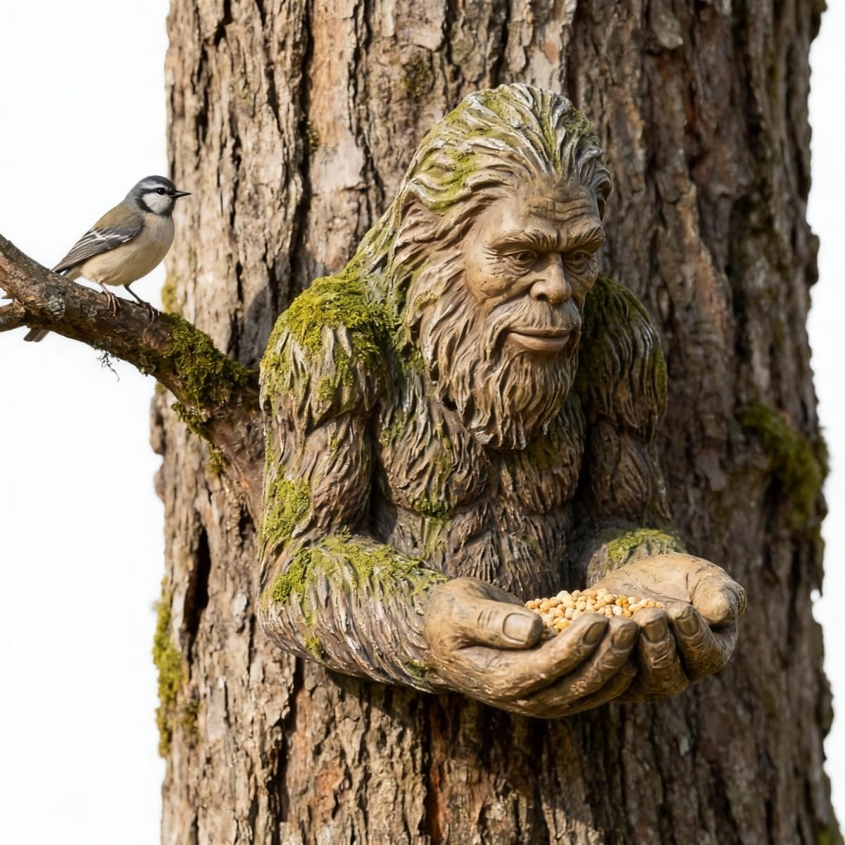 Forest Guardian Bird Feeder Sculpture - Waterproof Tree-Mounted Resin Face, Outdoor Garden Yard Art Decor for Backyard Wildlife Attracting Birds