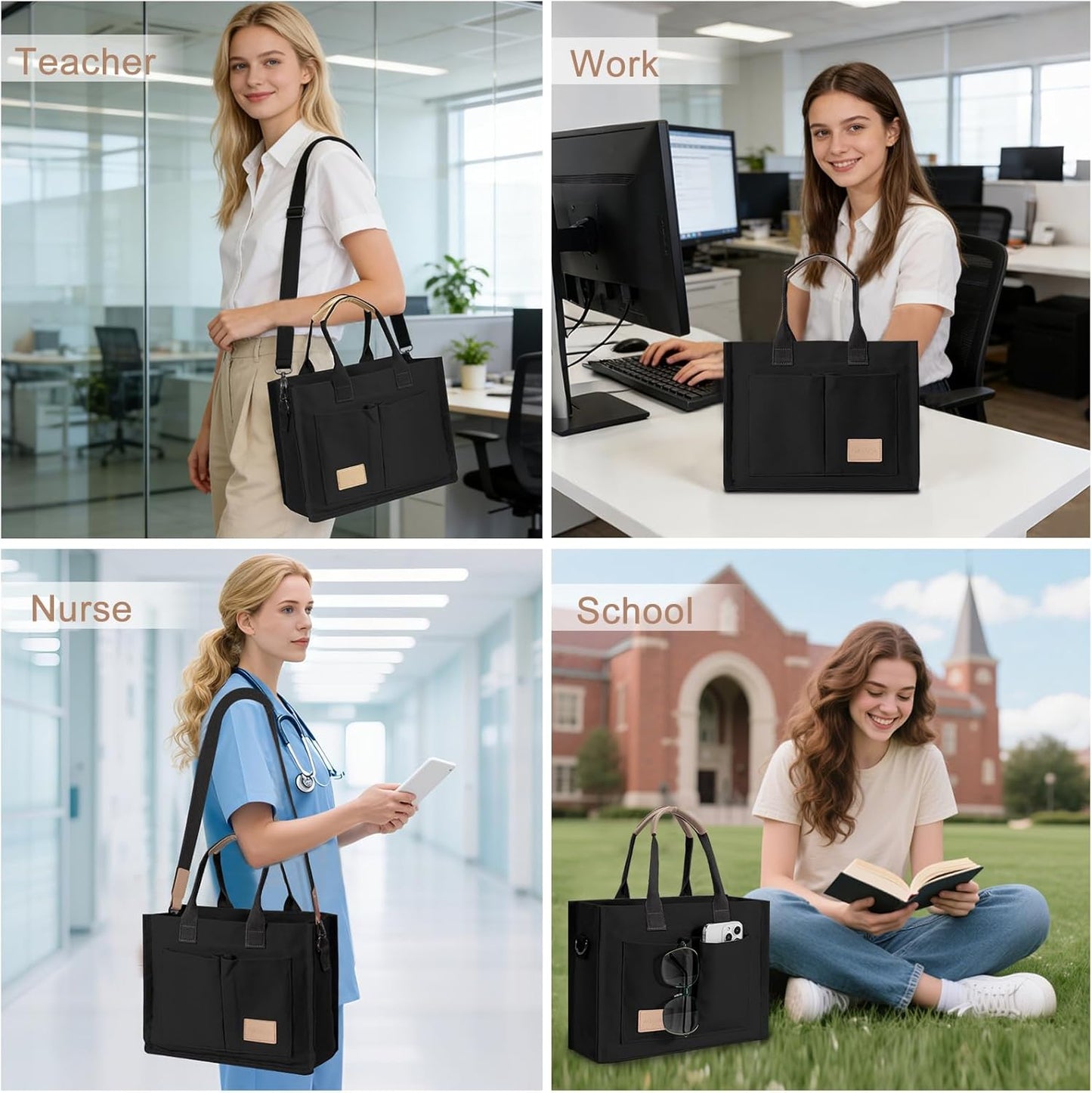 Canvas Tote Bag for Women Crossbody Work Purse with Pockets Top Handle