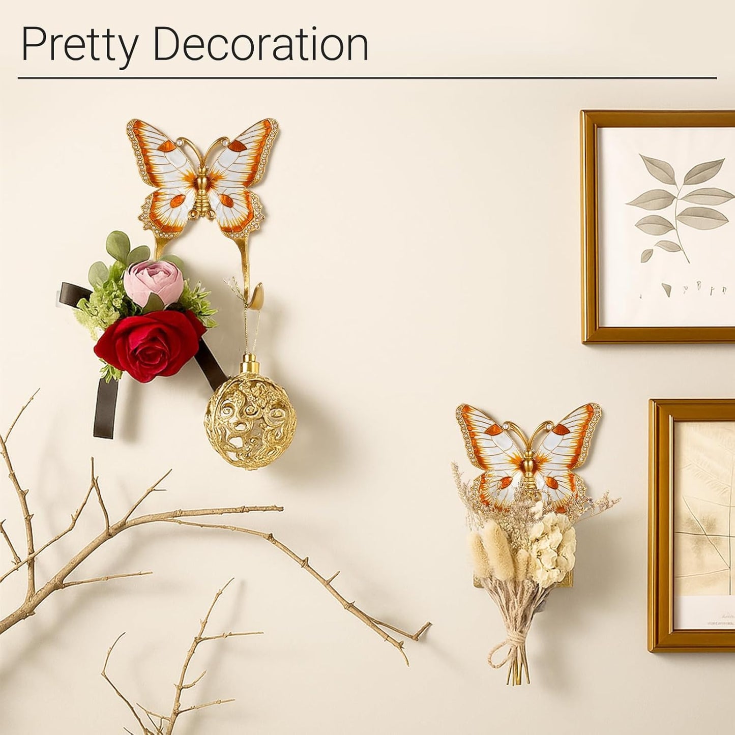 Weysat 2 Pcs Decorative Wall Hook Vintage Butterfly Shaped Wall Hook C