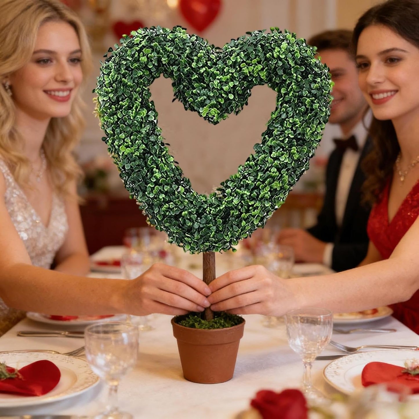 Outdoor Topiary - 25.5in Valentines Plant with Stake, Heart Shaped Decorative Greenery for Planter Pot Potted Courtyard, Porch Wedding Farmhouse Backyard Display, Seasonal Landscape Ornament