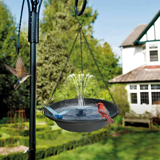 Hanging Bird Bath for Outdoors 11.4 inch Birdbath Bowl Window Birds Feeder with Rust-Proof Black Chains Hooks Metal BirdBaths Hanging Bird-Feeder for Garden Backyard Decor Metallic Black