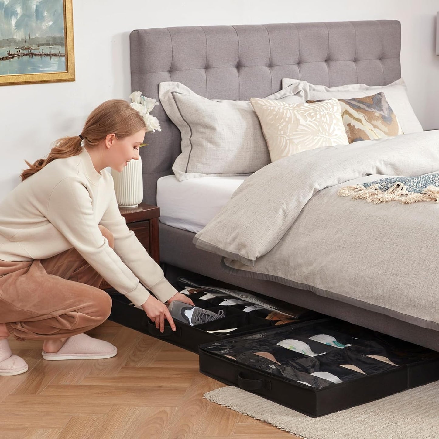 Lifewit Under Bed Shoe Storage Organizer Set of 2, 4.3 Inches Tall Low