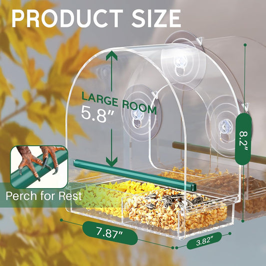 Window Bird Feeder for Outdoors, Clear Feeders Window Mounted with Strong Suction Cups, Fummingbird Feeder for Viewing Inside, Oriole, Finch Bird Watching for Cats, Elderly, Kids