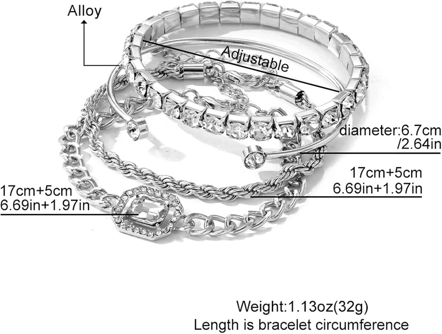 4 Pcs Dainty Gold Silver Bracelets Set for Women 14K Plated Link Cubic