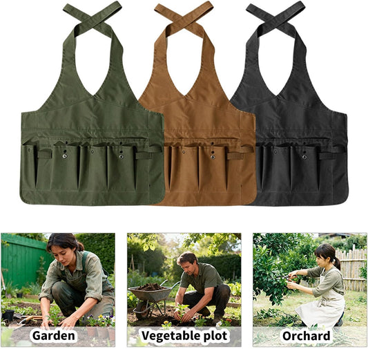 Ergonomic Gardening Work Apron Heavy Duty Multiple Pockets Adjustable Strap for Garden Farm Orchards Planting Farming Lightweight Garden Apron