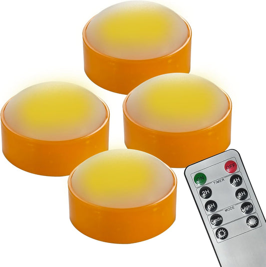 LED Pumpkin Lights with Remote and Timer, Battery Operated Bright Flickering Flameless Candles for Pumpkin Decor, Jack-O-Lantern Halloween Party Decorations,Orange Color, 4 Pack
