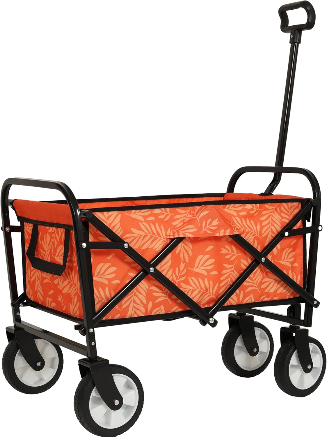 Heavy-Duty 500lb Beach Wagon & 225lb Foldable Utility Cart – All-Terrain Pneumatic Tires, Sturdy Steel Frame, Collapsible for Camping, Gardening, Beach Use (Black & Orange)