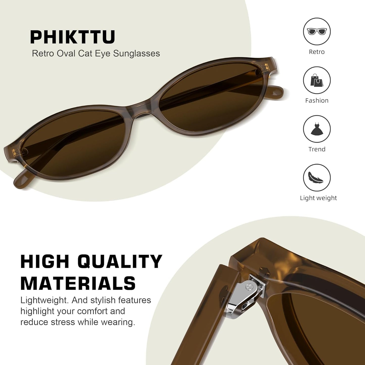 Sunglasses Womens Retro Oval Sunglasses for Women - Cat Eye 90s Glasse