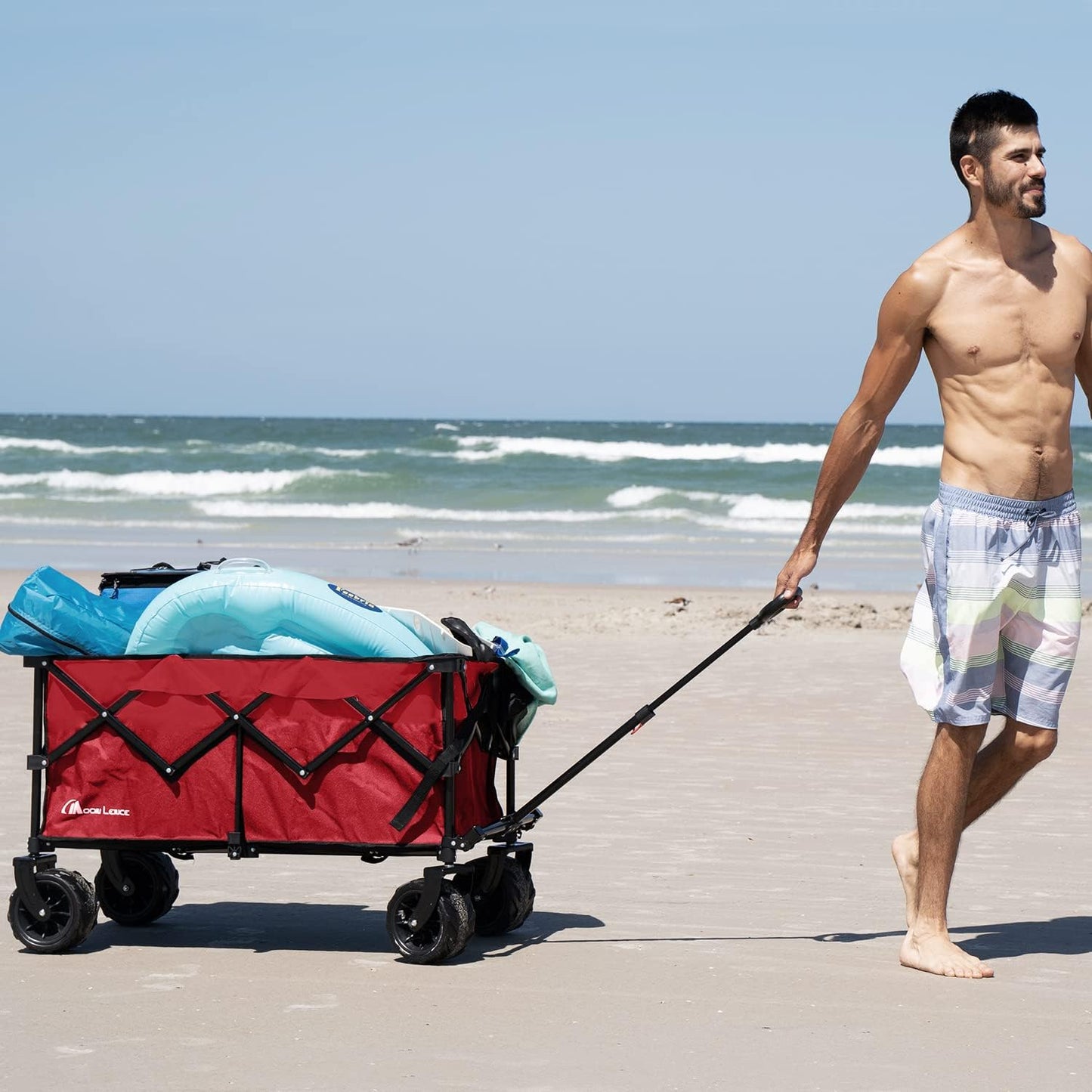 Moon Lence Collapsible Folding Wagon Cart Heavy Duty Folding Garden Po