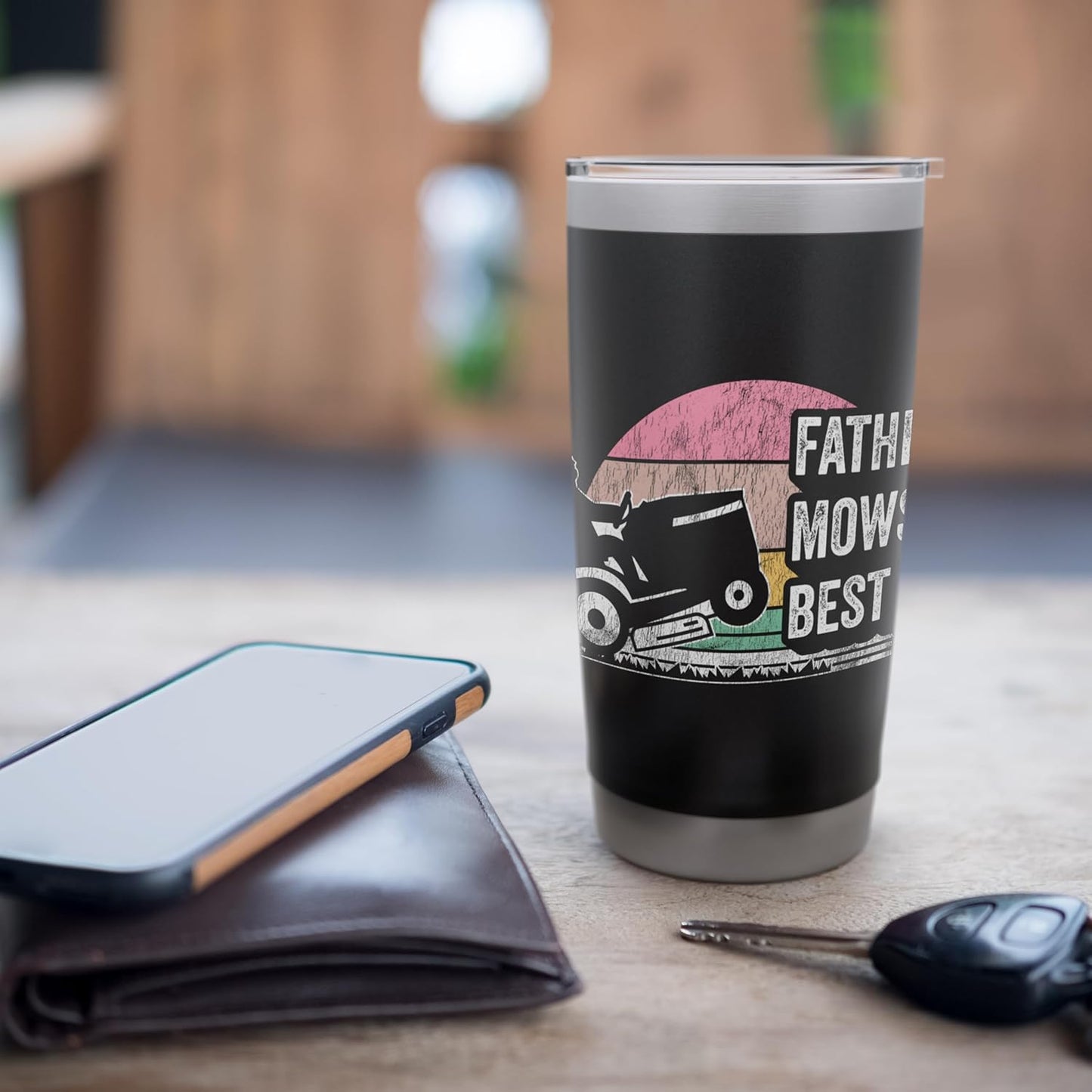 Father Mows Best Lawn Tractor Vintage Stainless Steel Insulated Tumbler