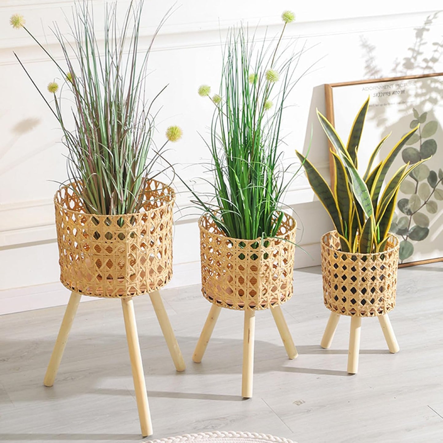 Rattans Handwoven Flowerpots Plant Basket Planter With Wood Stand Rack Indoor Outdoor Garden Storage Container Home Decors