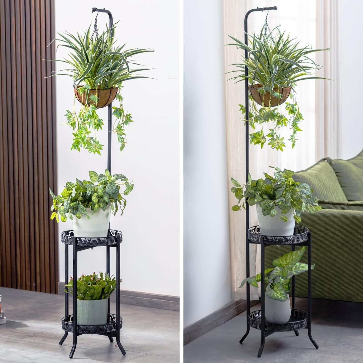 COPREE 2-tier Hanging Plant Stand, Space-Saving Iron Planter Shelves F