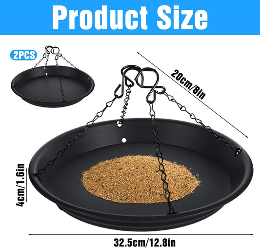 2 Sets 12.8'' Bird Seed Tray Platform Bird Feeder Large Hanging Tray Fits Most Feeders Catches Most Falling Seed and Husk Outdoor Yard Garden Backyard for Attracting Birds, Black