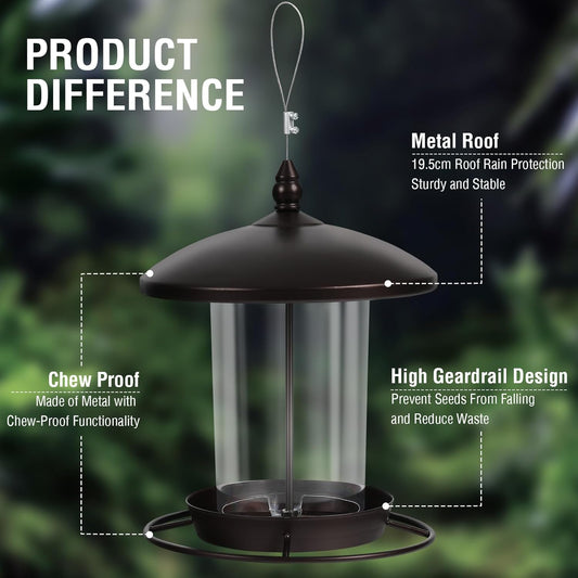 Metal Bird Feeder for Outdoors Hanging,3.0LB Seed Feeder,Easy to Fill