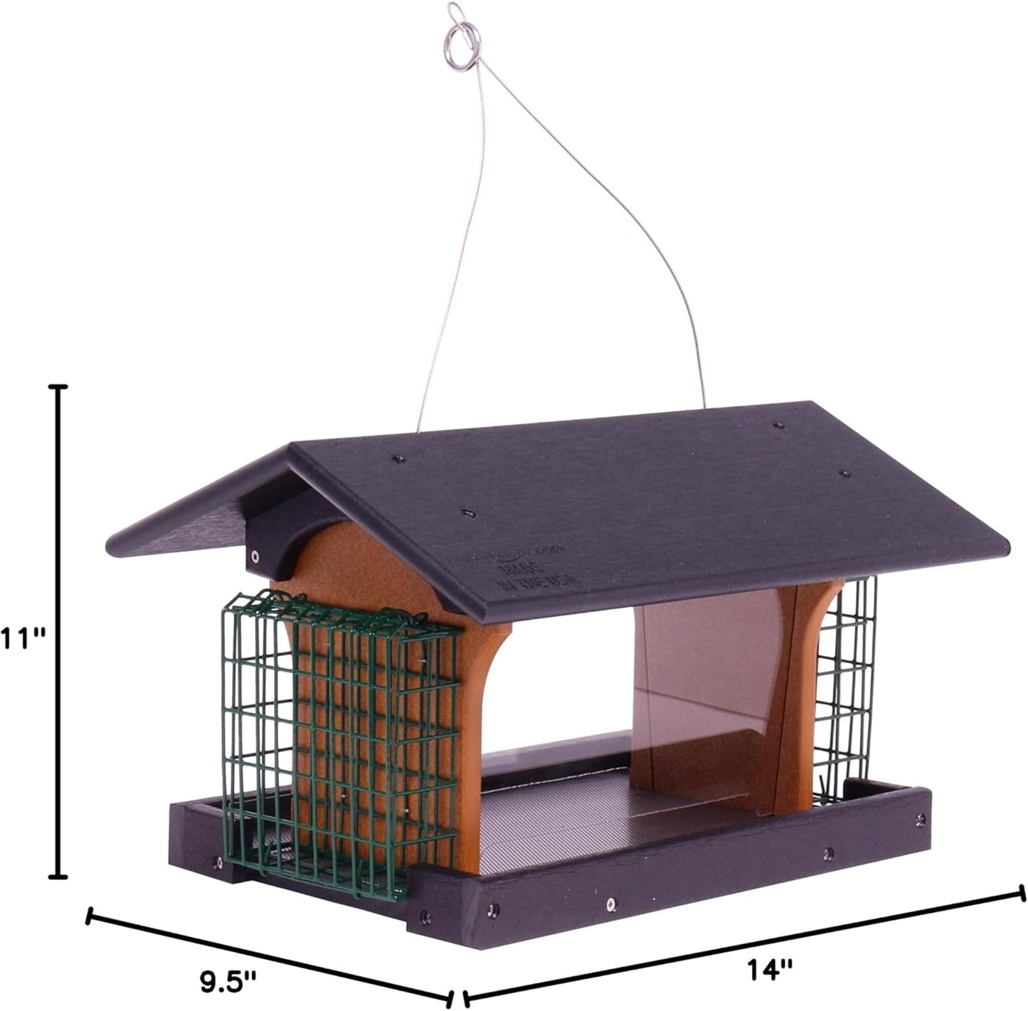 AmishToyBox.com Deluxe Bird Feeder with Suet Holders, Made with Eco-Friendly Poly Lumber (Black/Cedar)