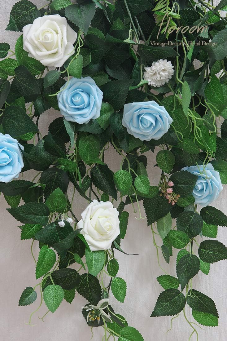 Floroom 조화 25피스 진짜 모양의 아이보리 폼 인조 장미 줄기 포함 DIY 웨딩 부케 화이트 브라이덜 샤워 센터피스 장식 파티 테이블 장식