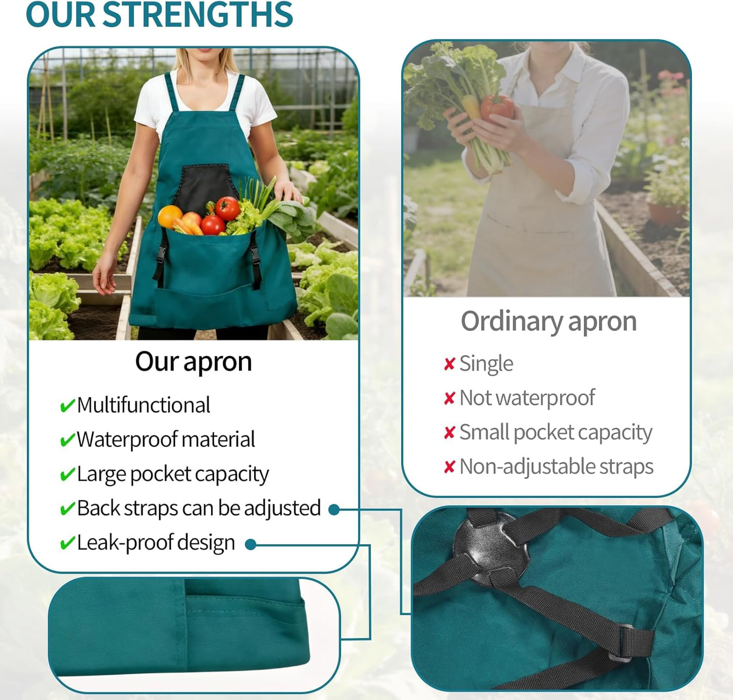 Gardening Apron with Pockets - 600D Waterproof Cross Back Apron for Wo