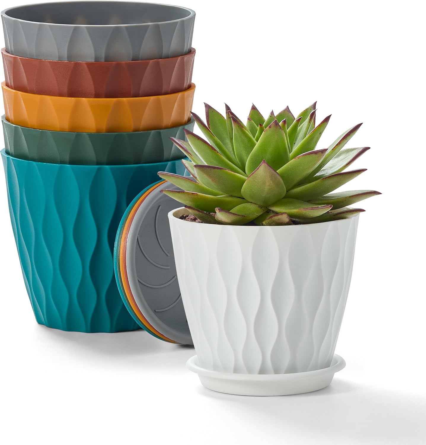 FaithLand 6-Pack 6-Inch Plastic Plant Pots with Saucers | Thickened PP