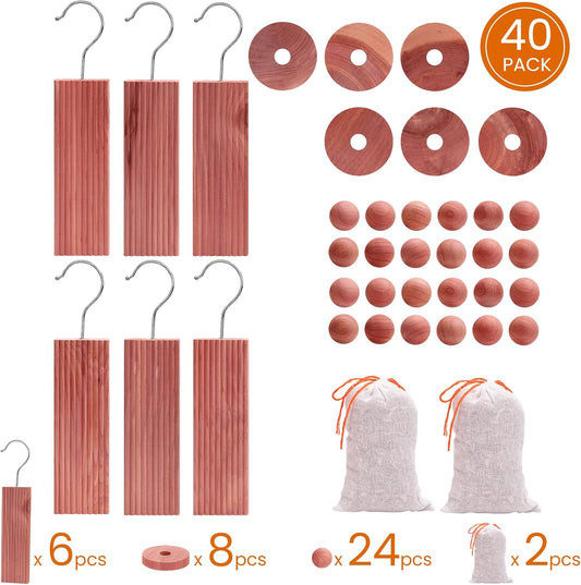 Homode Cedar Blocks for Clothes Storage, Cedar Wood Chips and Balls for Closets and Drawers, Fresh Scented Sachets, 40 Pack