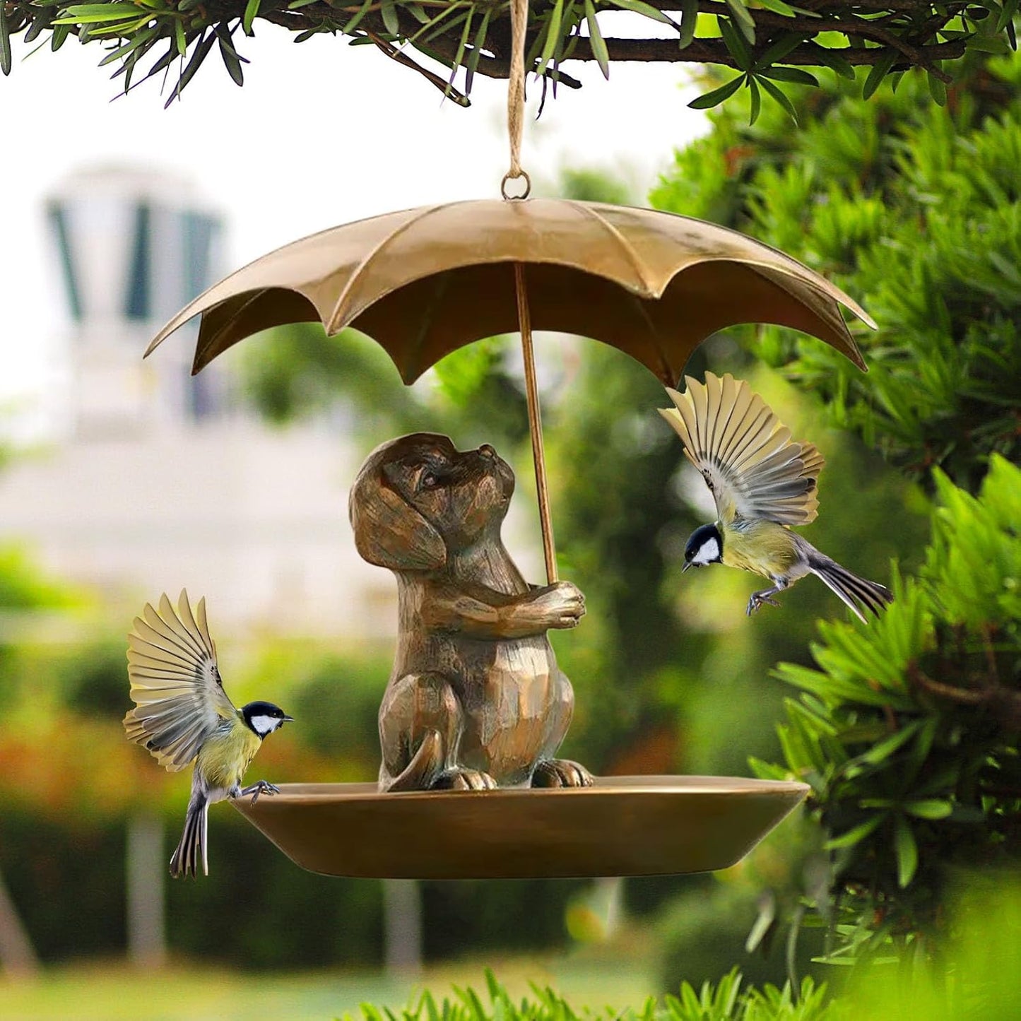 2025 New Animal Bird Feeder with Umbrella, Cute Squirrel/Cat/Dog Handheld Umbrella Design Bird Feeder, Outdoor Hanging Metal Hummingbird Feeder, Garden Yard Decoration, Gifts for Seniors (Dog)