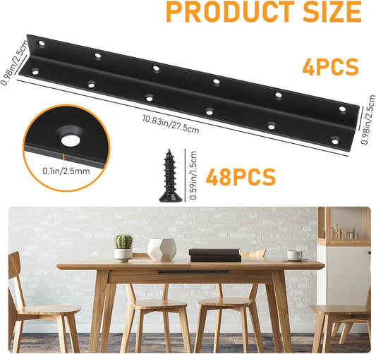 Raised Garden Bed Corner Brackets, 4pcs L Bracket, 90 Degree Angle Brackets, Black Metal Bed Corner Bracket Connectors for Furniture, Wood Frame, Shelf, Cabinet (275x25x25mm)