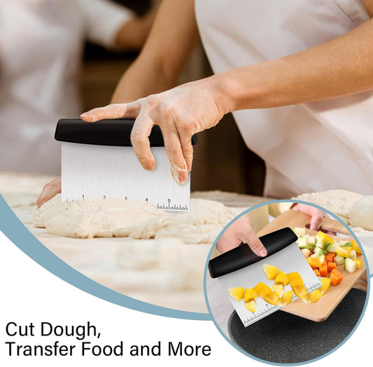 Bench Scraper, Premium Stainless Steel Dough Scraper with 2 PCS Flexib