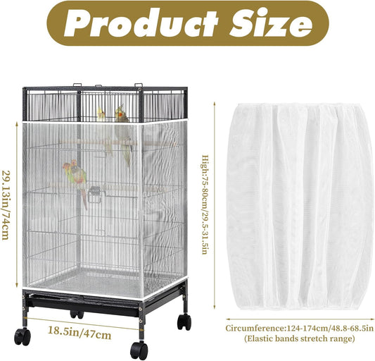 White Bird Cage Seed Catcher Adjustable Soft Birdcage Cover Reusable Nylon Mesh Birdcage Net Lightweight Skirt Seed Guard for Parrot Cage Stop Scatter Breathable Round Square Canary