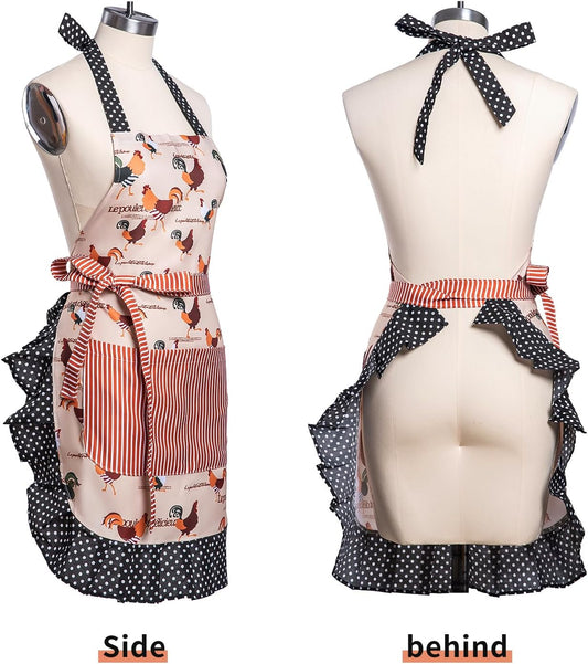 Lovely Flower Pattern Retro Aprons With Large Pockets for Women Girls
