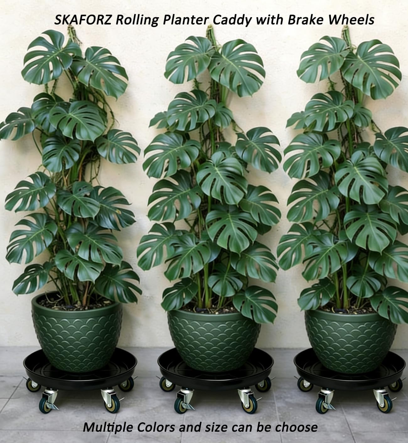 Rolling Planter Caddy(430lbs Capacity), Heavy Duty Metal Plant Stand with Brake Wheels Plant Dolly Mover Plant Pot Tray Saucer for Indoor Outdoor 16 Inches Black 2-Pack