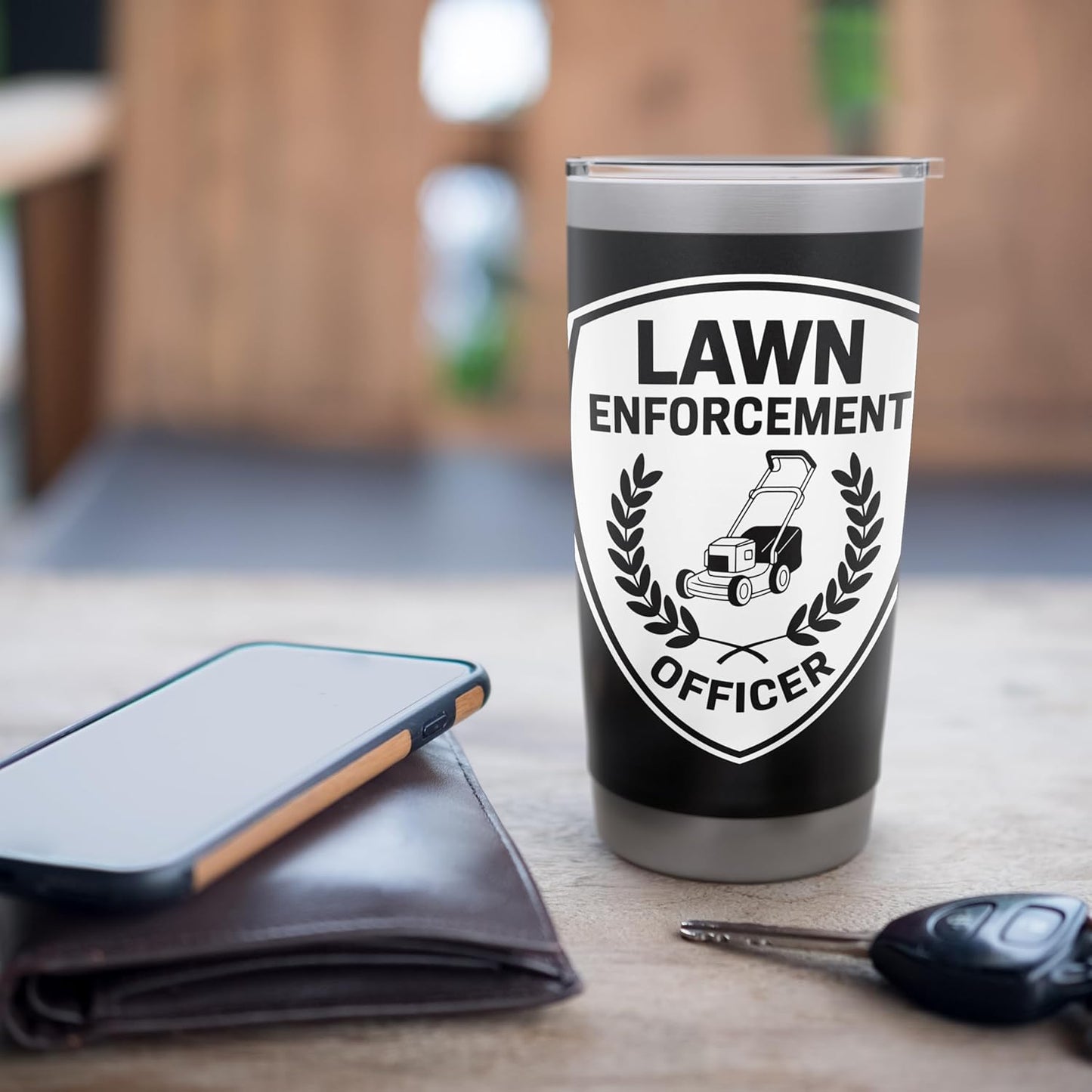 Lawn Enforcement Officer Police Badge Parody Gardening Humor Stainless Steel Insulated Tumbler