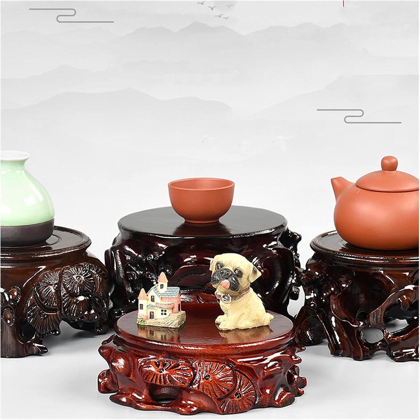 Bonsai Base Wooden Vase Base Round Pedestal Display Stand for Flower Pot Odd Stone Ornaments Wooden Base 3 Inches High Display Stands (Size : X-Large)