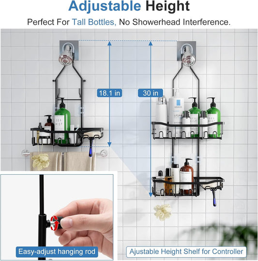Upgraded Extended Length Shower Organizer with Hooks, Rustproof Shampo