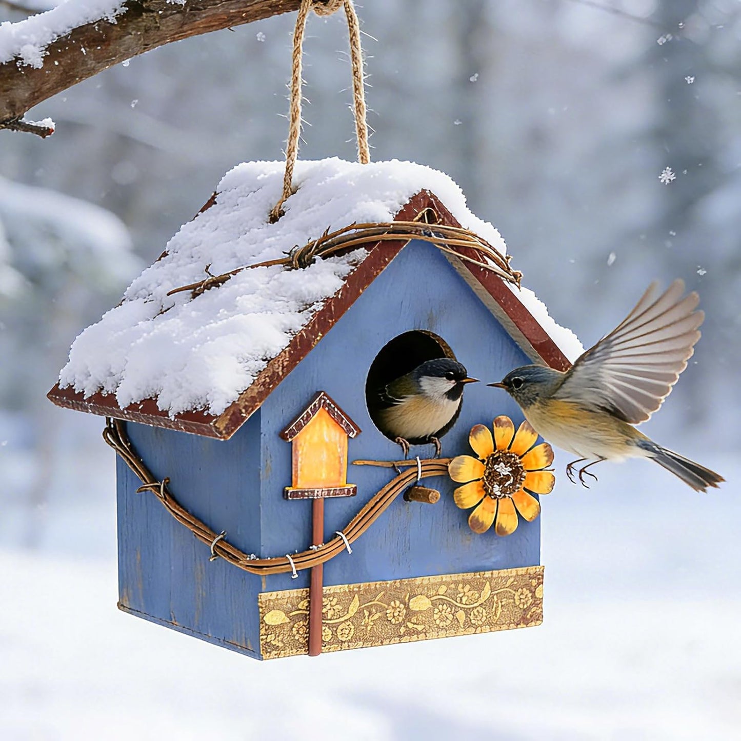 DEWEL Bird Houses for Outside Clearance, Hanging Birdhouses for Outdoors, Garden Wooden Blue Bird Houses for Outdoors, Bird Nesting Box for Bluebird Finch Swallow Wren Chickadee, Gift for Bird Lovers